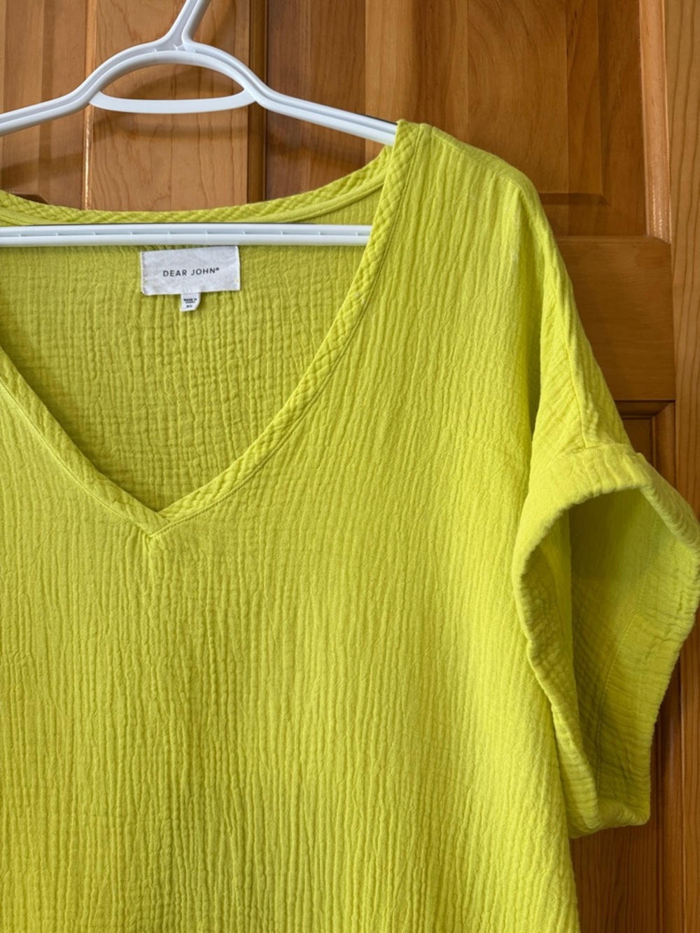 Dear John Chartreuse V-Neck Gauze Top